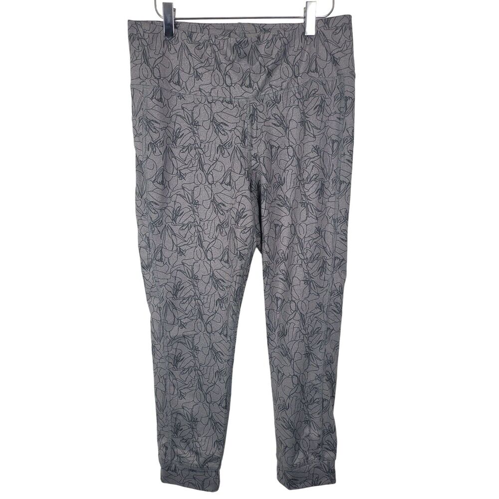 Crane Grey Floral Leggings Medium‎ Womens High Rise Cuffed Skinny Leg Bottoms